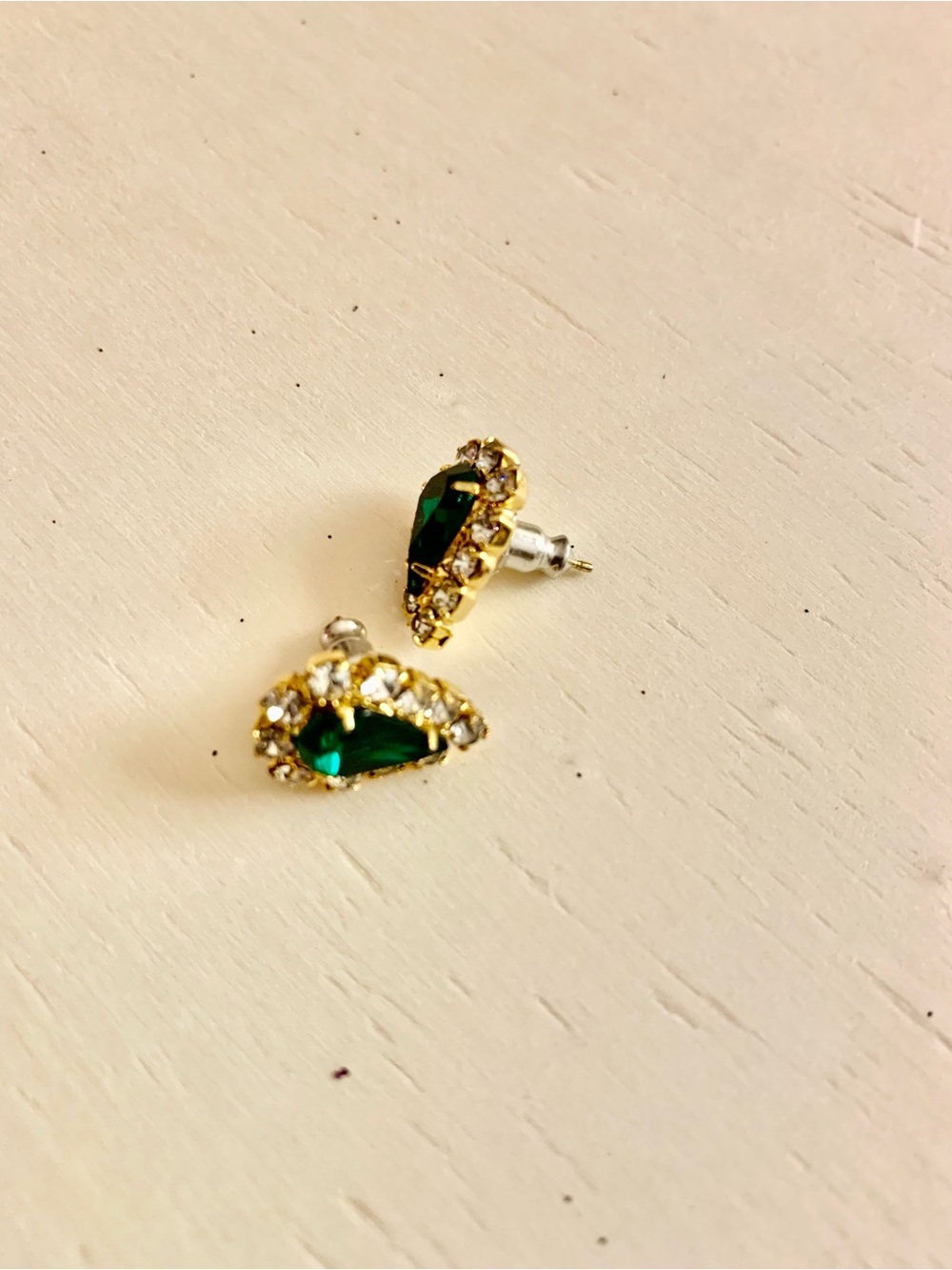 Gold-Tone Emerald Teardrop Stud Earrings - Women Jewelry